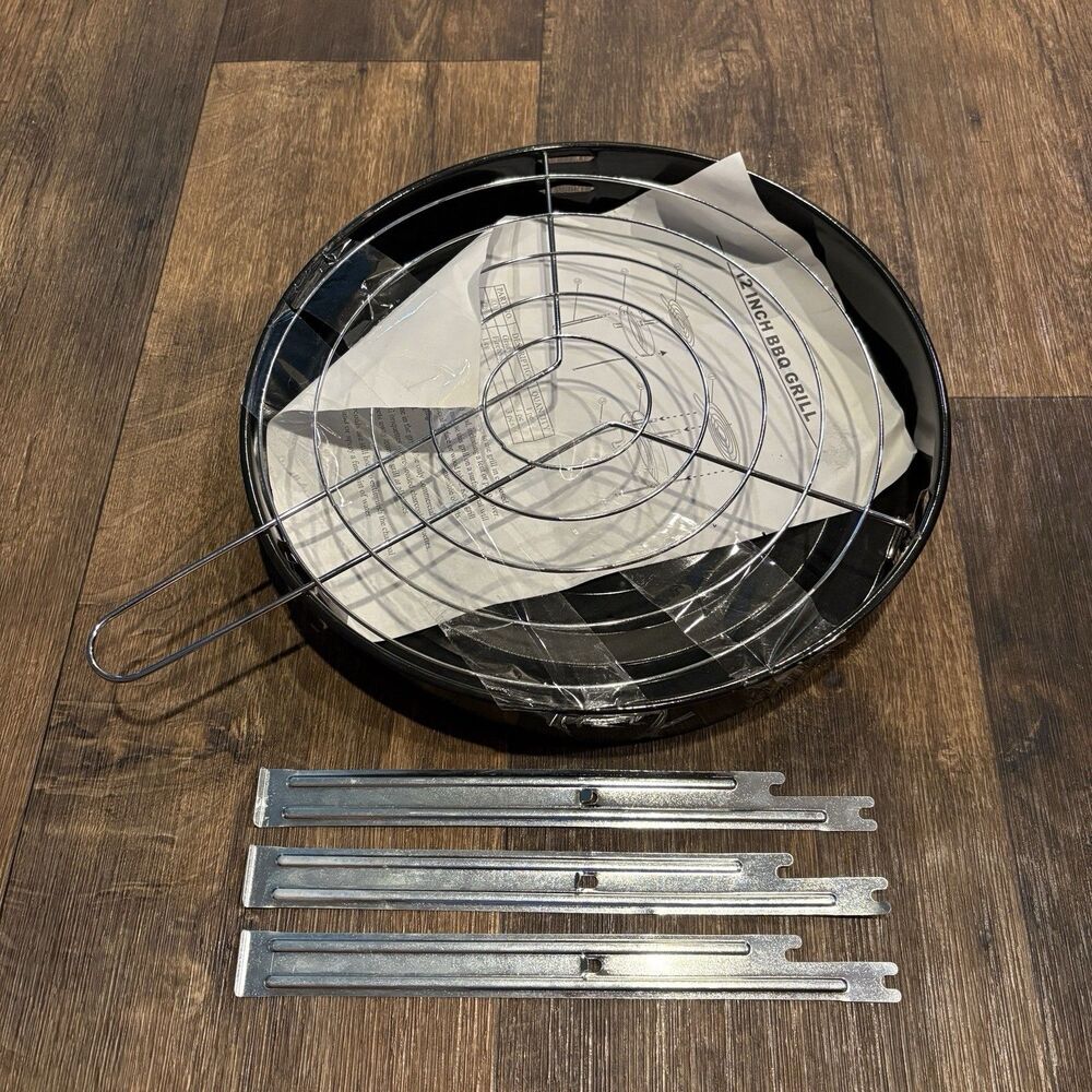 12” Portable Charcoal BBQ Grill Unbranded Black Round Camping Tabletop NOS
